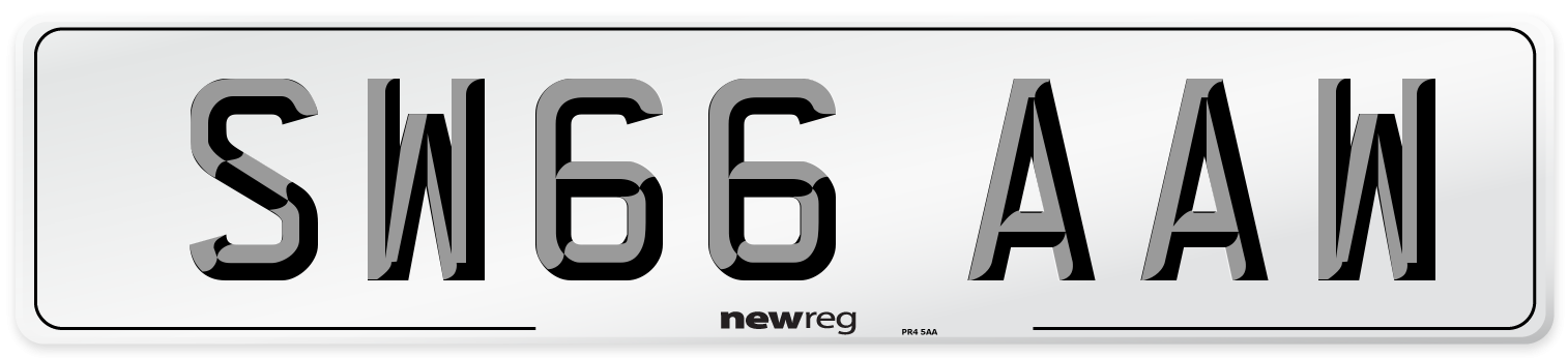 SW66 AAW Number Plate from New Reg